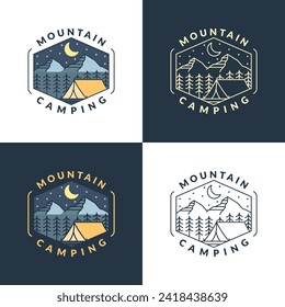 mountain night camping illustration monoline or line art style, design can be for t shirts, sticker, printing needs