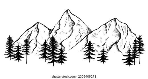 Mountain night graphic black white landscape sketch illustration vector