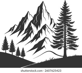 Mountain night graphic black white landscape  illustration vector