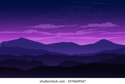 Mountain night landscape with stars and clouds