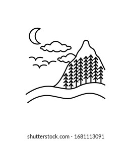 Mountain at night line illustration