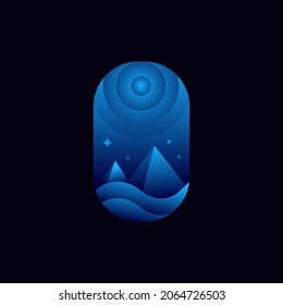 Mountain night logo vector illustration design with blue gradient color