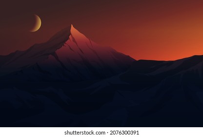 Mountain night sky nature background. Minimalist mountain landscape