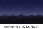 Mountain Night. Night sky with stars and mountains. Vector illustration.