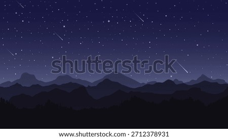 Mountain Night. Night sky with stars and mountains. Vector illustration.