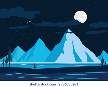 mountain night vector Mountain landscape with starry gradient sky