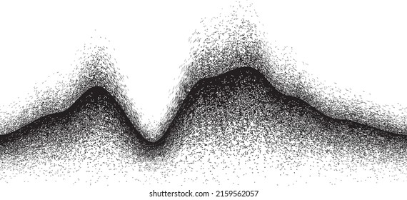 Textura de ruido de montaña . Siluetas. Textura de arena. Gritty, efecto de grano. Picos montañosos. Golpes en el pincel. Paisaje montañoso. Elemento de diseño especulado. Logo del graffiti .Vector