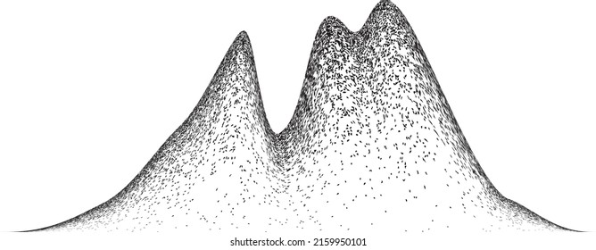 Mountain noise texture . Silhouettes . Sand texture. Gritty, grain effect . Grunge hill peaks. Distressed brush strokes. Mountain landscape . Speckled design element . Graffiti logo .Vector