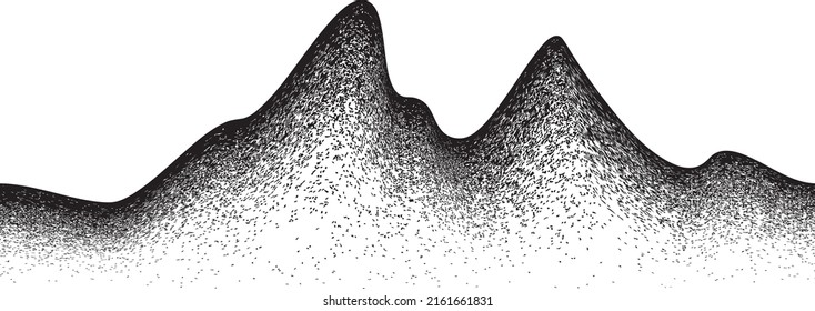 Mountain noise texture . Silhouettes . Sand texture. Gritty, grain effect . Grunge hill peaks. Distressed brush strokes. Mountain landscape . Speckled design element . Graffiti logo .Vector