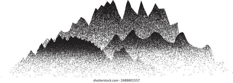 Mountain noise texture . Silhouettes . Sand texture. Gritty, grain effect . Grunge hill peaks. Distressed brush strokes. Mountain landscape . Speckled design element . Graffiti logo .Vector