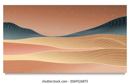 Mountain and ocean background with line art wave pattern. Abstract contemporary aesthetic backgrounds landscapes. vector illustrations