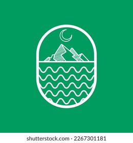 Mountain and ocean logo design with line style and minimalism 