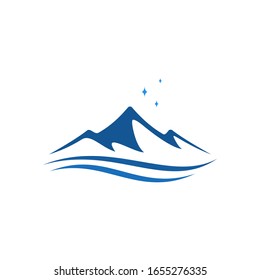 logotipo de montaña y océano, icono e ilustración