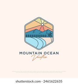 Mountain Ocean vacation logo design, travel agency logo vector illustration