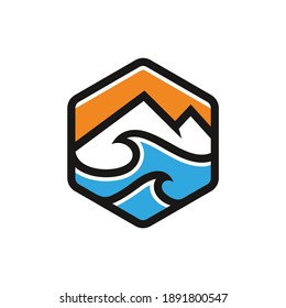 Mountain And Ocean Vector Badge Logo