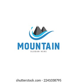 mountain with ocean  water logo design template