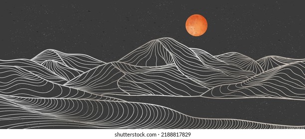 Mountain and Ocean wave line art print. Abstract mountain contemporary aesthetic backgrounds landscapes. vector illustrations