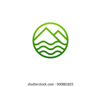 Mountain Ocean Mountain Wave Logo Design Template