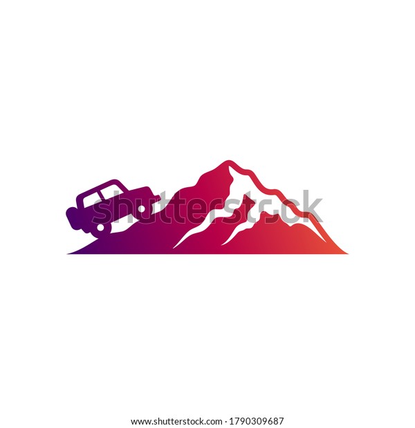 Mountain off road car simple flat adventure logo\
concept template