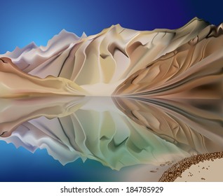 mountain on the background of blue sky reflected in the clear water
