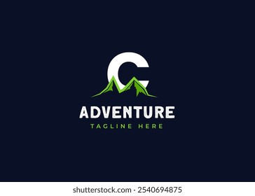 Mountain on Letter C Logo Design Concept. Initial Letter C with Mountain Icon Symbol Logo Design. Mountain Outdoor Adventure Symbol for Corporate Business Identity. Alphabet Vector Logo Illustration