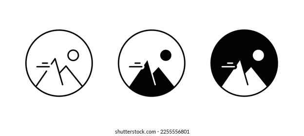 Mountain on a peak, Top of mountain icon vector, Mount, Climbing, conquered, way up, high in, Hiking  icon symbol logo illustration, editable stroke, flat design style isolated on white