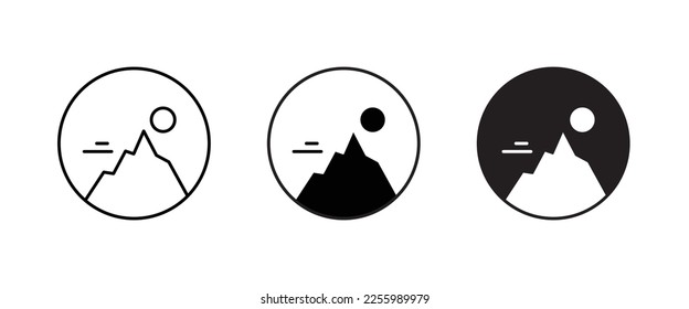 Mountain on a peak, Top of mountain icon vector, Mount, Climbing, conquered, way up, high in, Hiking  icon symbol logo illustration, editable stroke, flat design style isolated on white