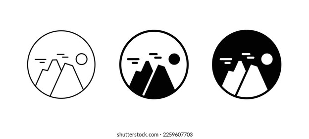 Mountain on a peak, Top of mountain icon vector, Mount, Climbing, conquered, way up, high in, Hiking  icon symbol logo illustration, editable stroke, flat design style isolated on white