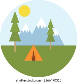 A mountain on the top of the snow with tall trees, green land and shining sun in a professional manner