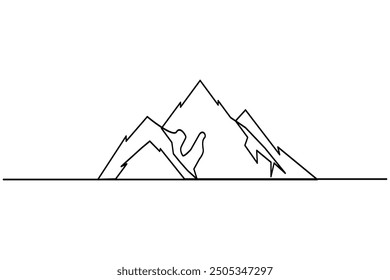 Dibujo de una línea de montaña e ícono de Vector de contorno aislado