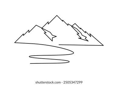 Mountain one line drawing and isolated outline vector icon