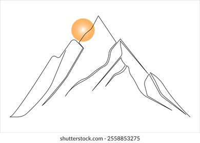 Mountain one line drawing of isolated continuous outline vector illustration