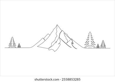 Mountain one line drawing of isolated continuous outline vector illustration