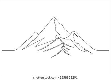 Mountain one line drawing of isolated continuous outline vector illustration