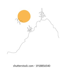 Mountain. One line vector image. Hand drawn silhouette. 