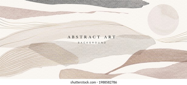 Mountain oriental style background vector. Chinese and Japanese oriental line art mountain and sun with  watercolor texture. Natural abstract art. Home deco, wall arts for prints and cover template.