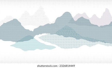 Mountain in oriental style background vector. Chinese landscape with dot pattern, hills, line art, Japanese pattern. Minimal mountains art wallpaper design for print, wall art, cover and interior.