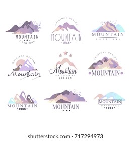 Mountain original logo design since 1965 year watercolor vector Illustrations set