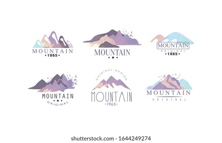 Mountain Original Logo Design Templates Collection, Outdoor Adventures Retro Labels Vector Illustration