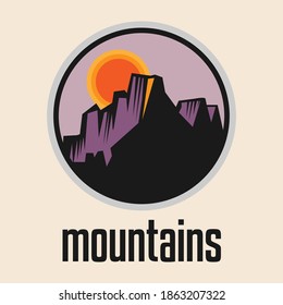 Mountain. Outdoor adventure badge sign or symbol. Graphic design element. Vector illustration