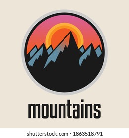 Mountain. Outdoor adventure badge sign or symbol. Graphic design element. Vector illustration