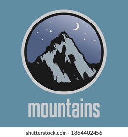 Mountain. Outdoor adventure badge sign or symbol. Graphic design element. Vector illustration
