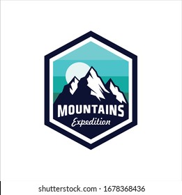 Mountain for Outdoor Adventure Emblem Logo design inspiration Hiking, , Badges, Banners, Emblem For Mountain, Hiking, Camping, Expedition And Outdoor Adventure. Exploring Nature vintage mountain logo