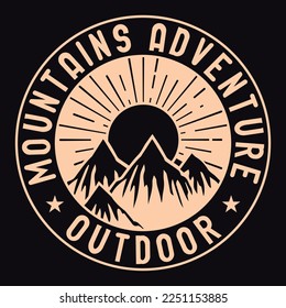 Mountain, Outdoor, Adventure Emblem Patch Logo Poster Label Vector Illustration Retro Vintage Badge Sticker, And T-shirt Design