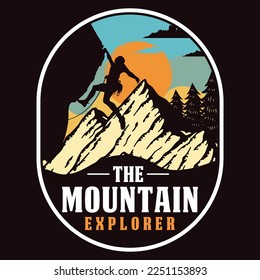 Mountain, Outdoor, Adventure Emblem Patch Logo Poster Label Vector Illustration Retro Vintage Badge Sticker, And T-shirt Design