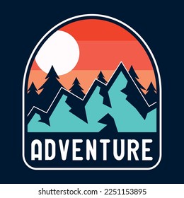 Logo-Poster-Vektorgrafik-Aufkleber für Gebirge, Outdoor, Adventure Emblem und T-Shirt-Design
