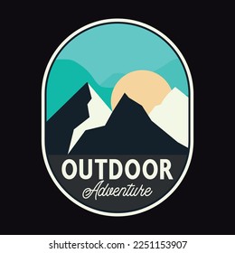 Mountain, Outdoor, Adventure Emblem Patch Logo Poster Label Vector Illustration Retro Vintage Badge Sticker, And T-shirt Design