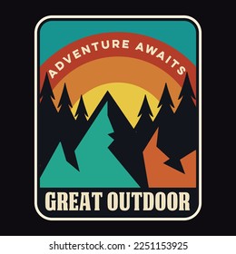 Mountain, Outdoor, Adventure Emblem Patch Logo Poster Label Vector Illustration Retro Vintage Badge Sticker, And T-shirt Design