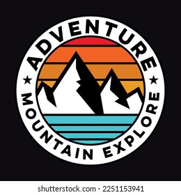 Mountain, Outdoor, Adventure Emblem Patch Logo Poster Label Vector Illustration Retro Vintage Badge Sticker, And T-shirt Design