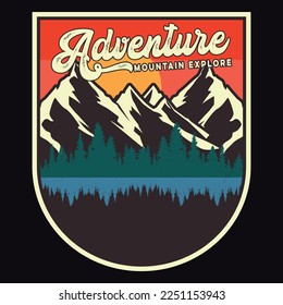 Mountain, Outdoor, Adventure Emblem Patch Logo Poster Label Vector Illustration Retro Vintage Badge Sticker, And T-shirt Design